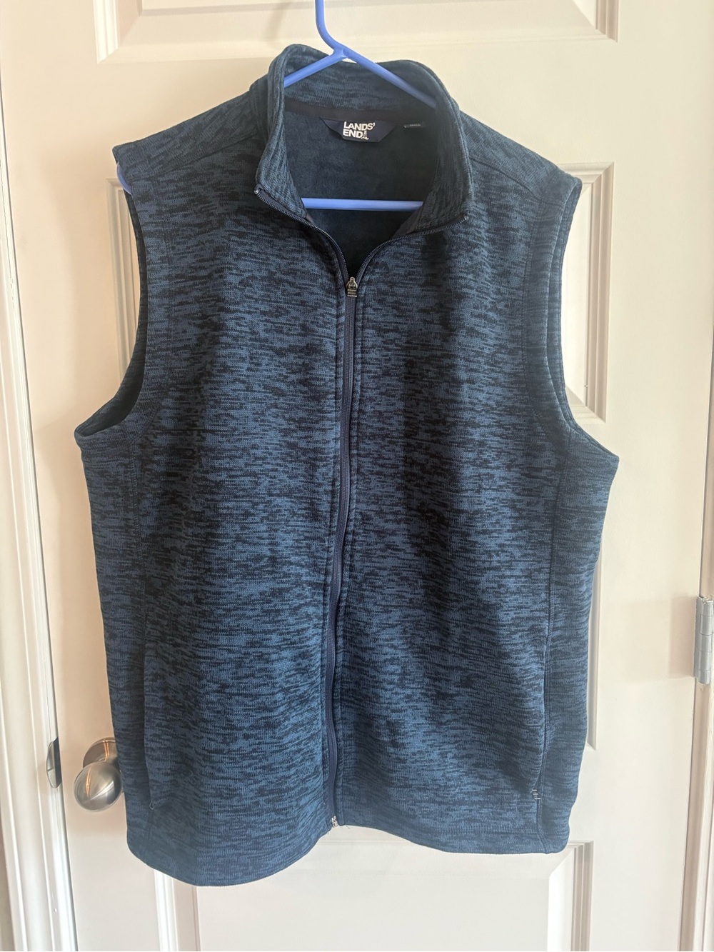 Lands' End Men’s Dark Navy Heathered Full-Zip Fleece Vest